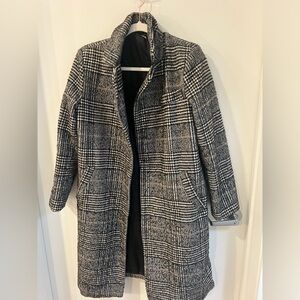 Black and White Houndstooth Blazer-Thigh length Warm Jacket